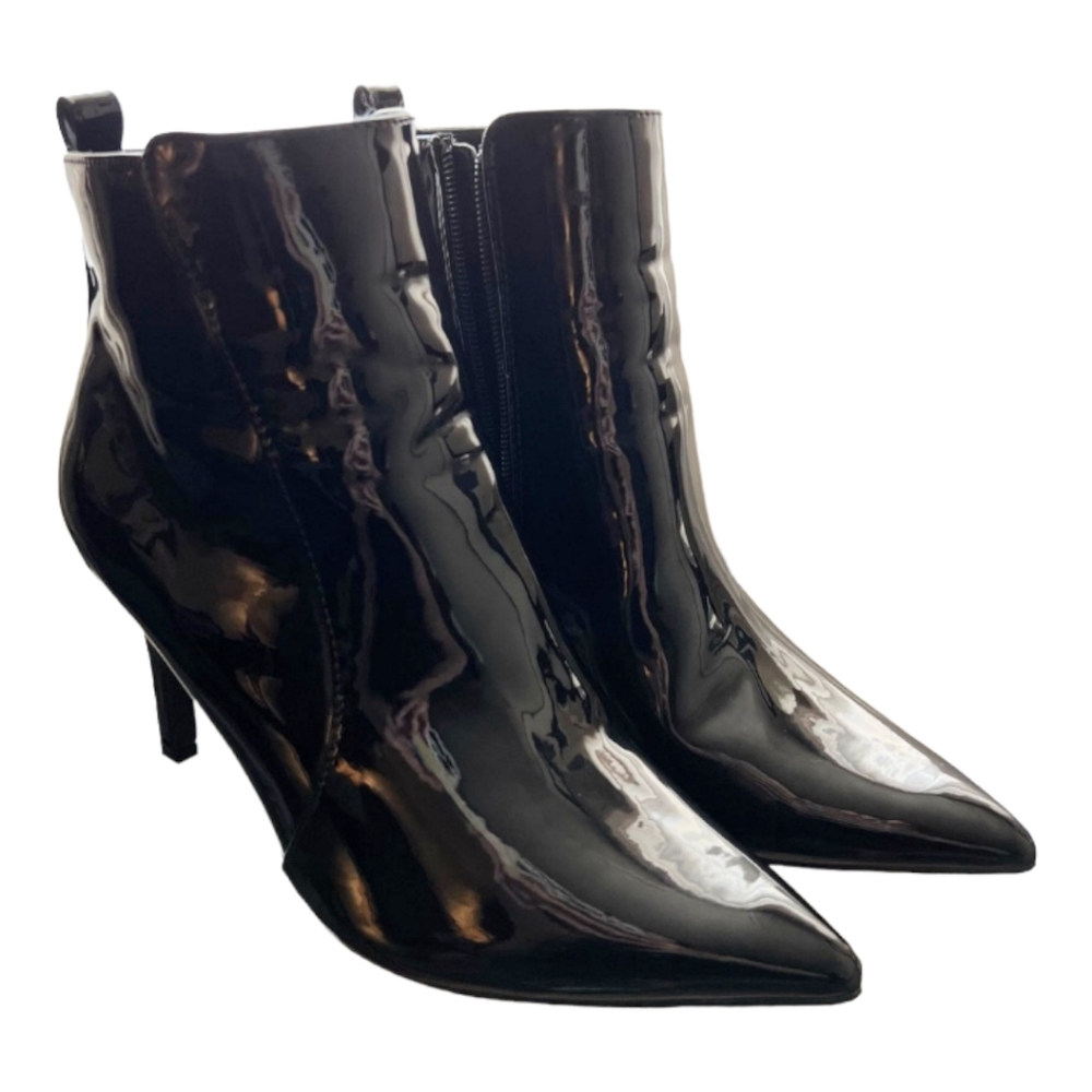 Forever 21 Faux Paten Leather Stiletto Black Boots Size 9